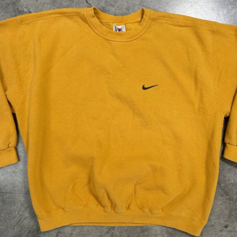 VTG 90s Nike Crewneck Sweatshirt Size XL Mustard Yellow Dark Olive Green Swoosh